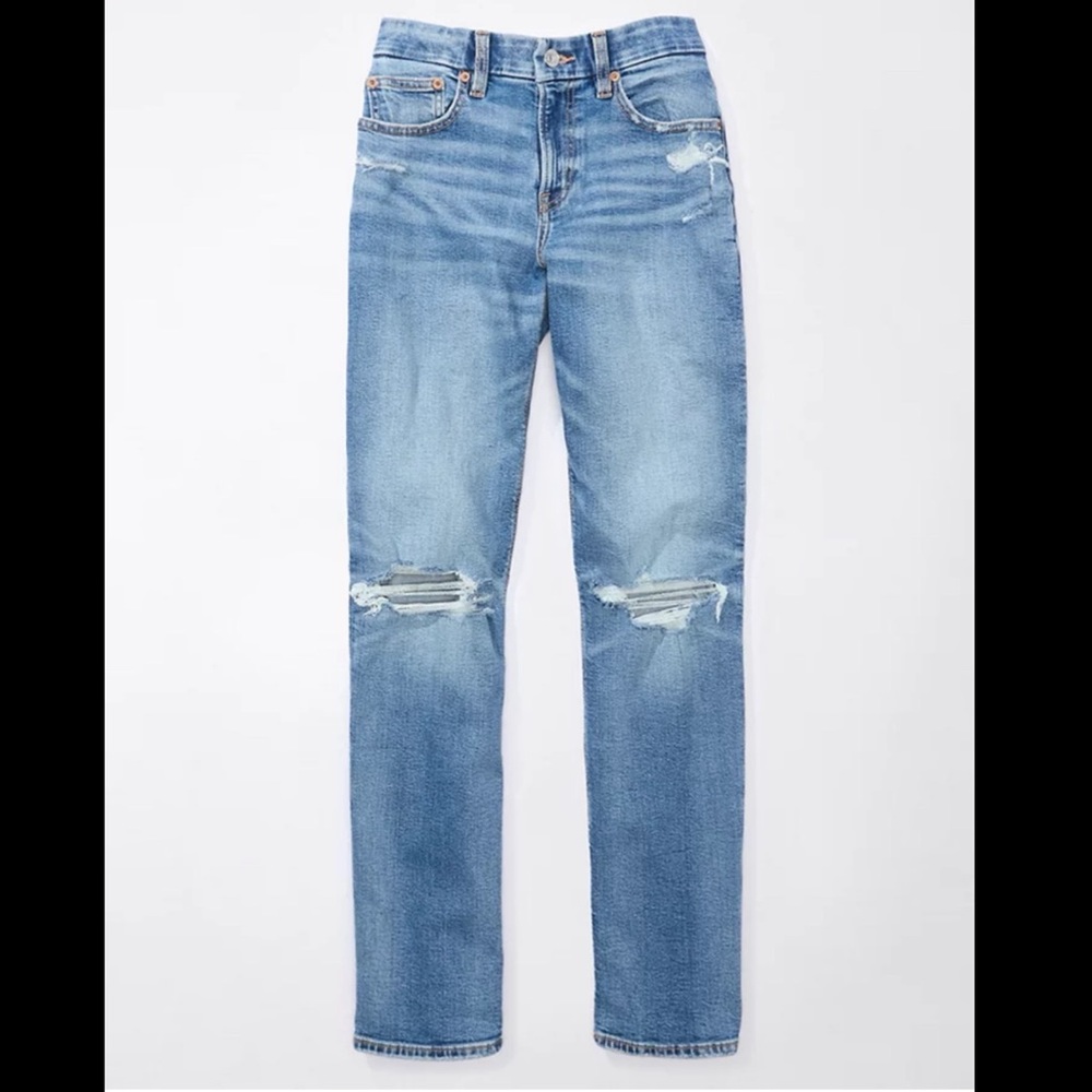 AE Stretch Curvy Ripped Straight Jean size 12 Long